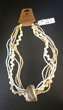 TEN79LA Multi-Strand Beaded Bohemian Statement Necklace White Beige 18in Charm